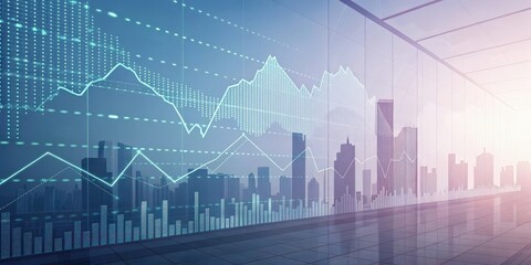 Naklejka premium an abstract image showcasing a cityscape with financial charts overlaid, symbolizing economic growth and business trends
