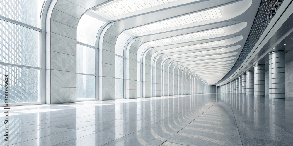 Poster a futuristic modern interior with smooth architecture and reflective floors, creating a sense of spa