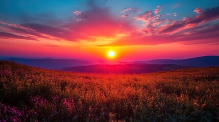 Fototapeta premium Solar panels in a green field absorb sunlight under a blue sky, generating clean, renewable energy.