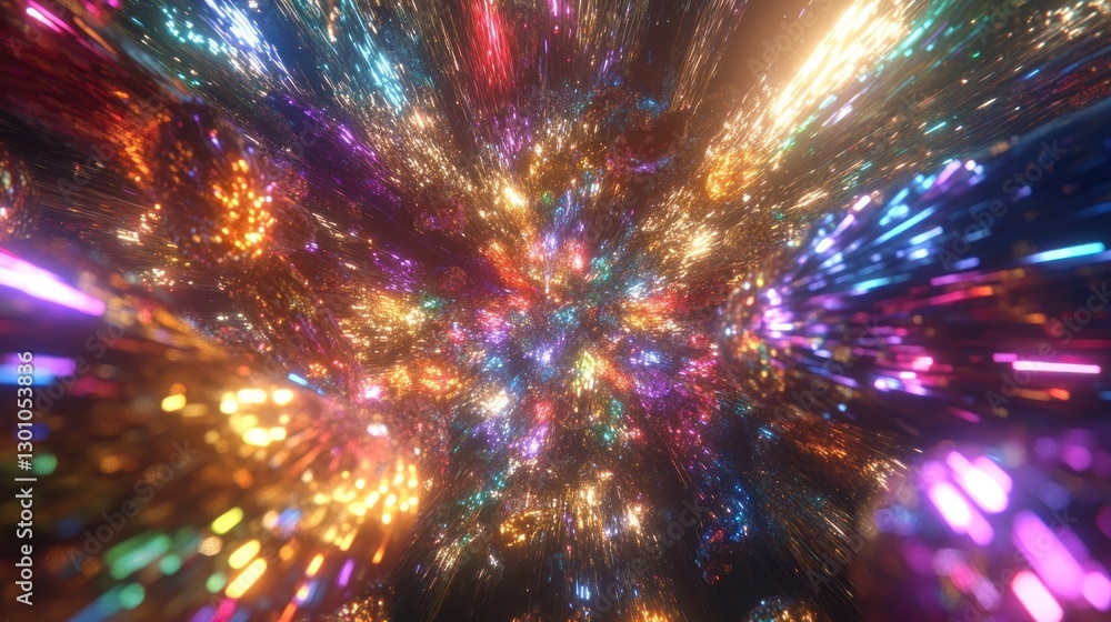 Poster exploding colorful lights background with motion blur and sparkle