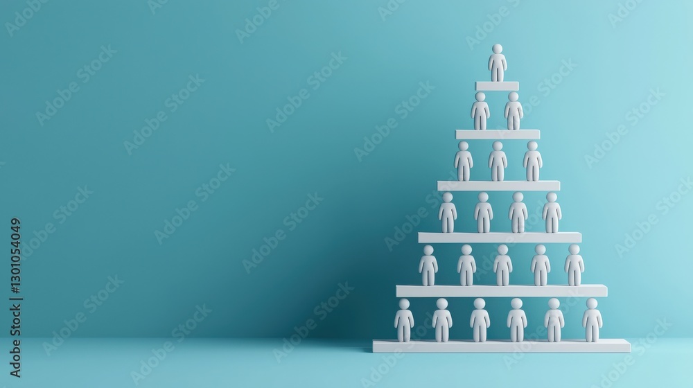 Poster 3d pyramid structure with human figures in a teal setting