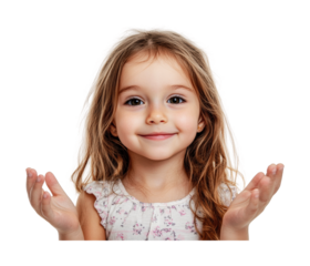 Happy child smiling and gesturing in a bright setting with soft natural light, expressing joy and innocence, cut out