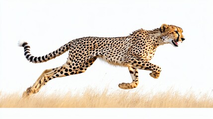 Obraz premium A cheetah sprinting across the savannah landscape.