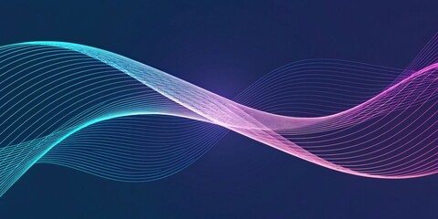 an abstract illustration of a series of interconnected waves with vibrant colors set against a dark blue background. The lines create a sense of movement and energy.