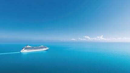 Naklejka premium majestic cruise liner gliding across calm azure sea under clear cloudless sky horizon unbroken creating picturesque