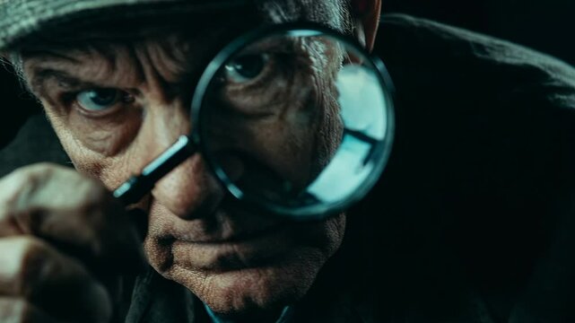 Senior detective investigating with magnifying glass