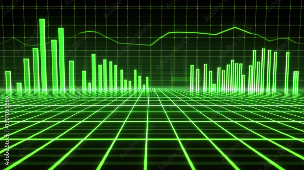 Poster a vibrant green graph displays fluctuating data points on a grid background, symbolizing digital ana