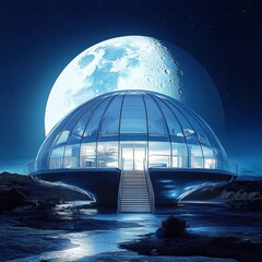 Obraz premium A high-tech observatory with a glass dome, reflecting the moons bright glow ar 16:9 v 6.1 q 2