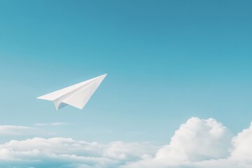 lone paper airplane soars gently against vast blue sky symbolizing aspirations and boundless possibilities its path
