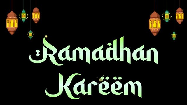 Ramdhan Kareem Animation on Black Screen Chroma Key. Graphic Elements for Channels, Banners, Advertisements and Islamic themed video editing purposes.