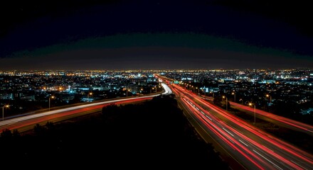 Night City Highway Lights Traffic Trails Urban Landscape