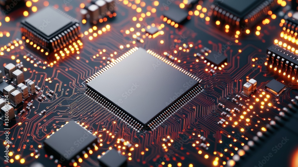 Aufkleber semiconductor circuit board with microchips concept, detailed view of polished semiconductor circuit