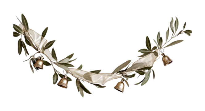 Elegant garland with bells and greenery for festive decoration and celebrations during special events, cut out