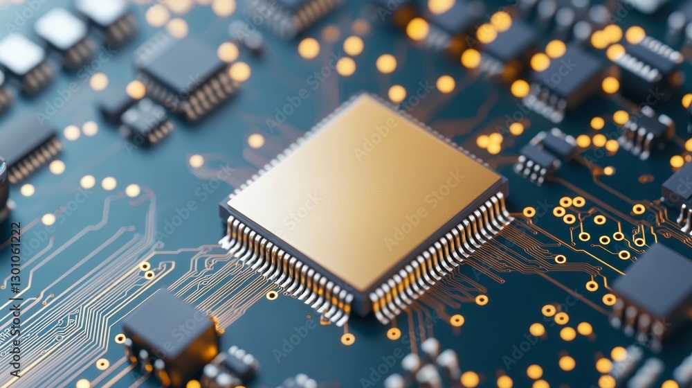 Aufkleber semiconductor circuit board with microchips concept, close-up view of semiconductor board featuring 