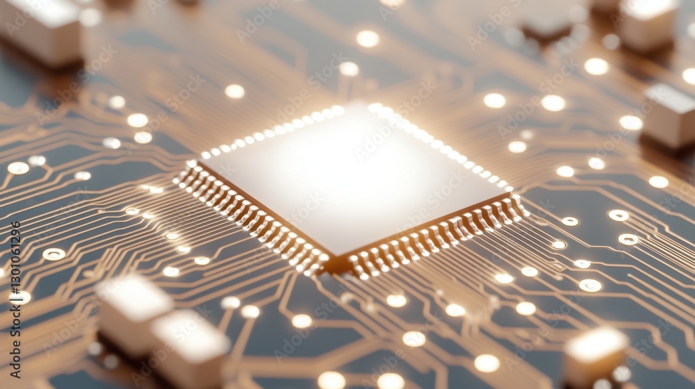 Poster semiconductor circuit board with microchips concept, close-up of a semiconductor board with embedded