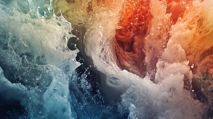 Fototapeta premium Abstract waves of golden and blue water flowing together, resembling a surreal liquid landscape. Generative AI