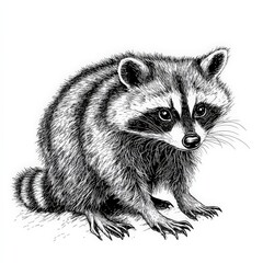 Fototapeta premium a sneaky raccoon clipart, urban wildlife element, sketch style, grayscale, isolated on white background --v 6.1 Job ID: e2a9e4c3-60d6-462b-942c-312d1cddb2ed