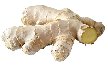 Fototapeta premium A fresh ginger root with rough, knotted skin, isolated on transparent background, PNG