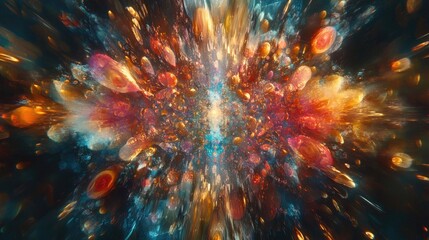 Fototapeta premium Abstract explosion of colorful particles resembling a cosmic event in a vivid artistic composition. Generative AI