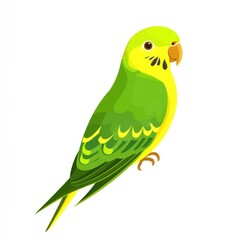 Fototapeta premium a playful parakeet clipart, pet bird element, flat design, bright green and yellow, isolated on white background
