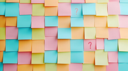 Colorful Sticky Notes in Pastel Shades on a Wall Background