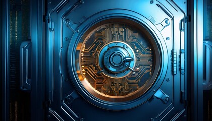 digital vault a close up shot of a futuristic digital vault door with intricate circuitry highlighting the security and innovation of modern data storage