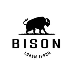 Silhouette of Bull, Buffalo, and American Black Bison Vintage Logo Illustration