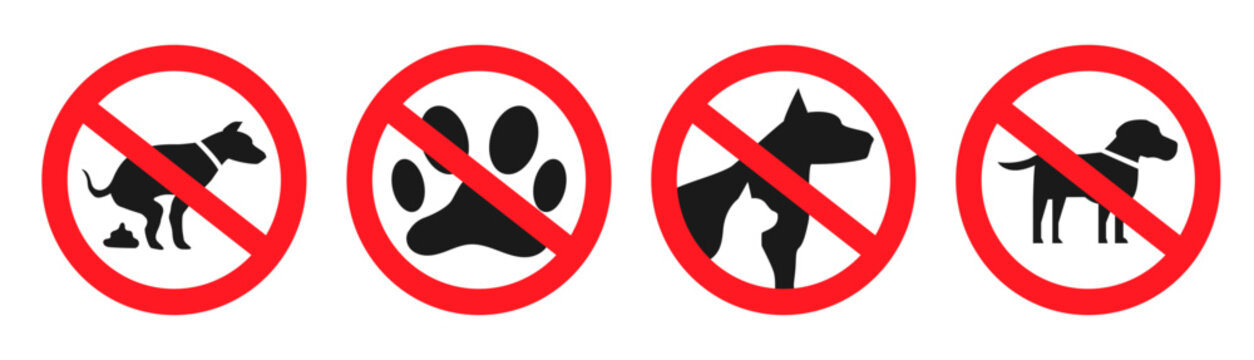 no dog pooping pets prohibition signs set   vector illustration