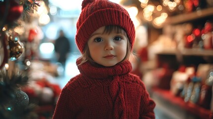 Little girl in red sweater and hat