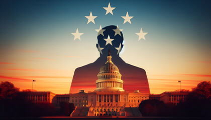 Obraz premium Capitol Building Silhouette with Flag Stars 