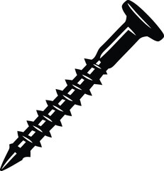 Black color various screws vector with transparent background, various screws silhouette vector, various screws line art vector illustration
