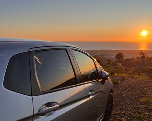 Obraz premium car, sunset, mountains