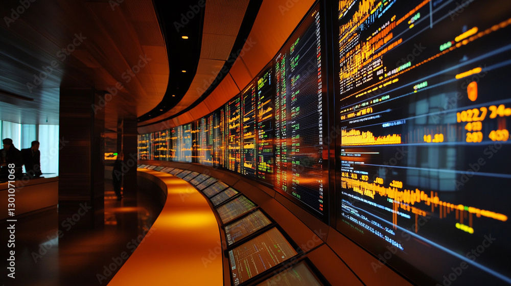 Aufkleber digital stock market display showcasing real-time trading activity in a modern financial center duri