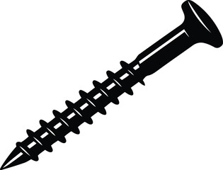 Black color various screws vector with transparent background, various screws silhouette vector, various screws line art vector illustration