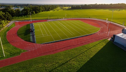 Obraz premium aerial view of a running track situated in a green field ideal for sports and outdoor activities
