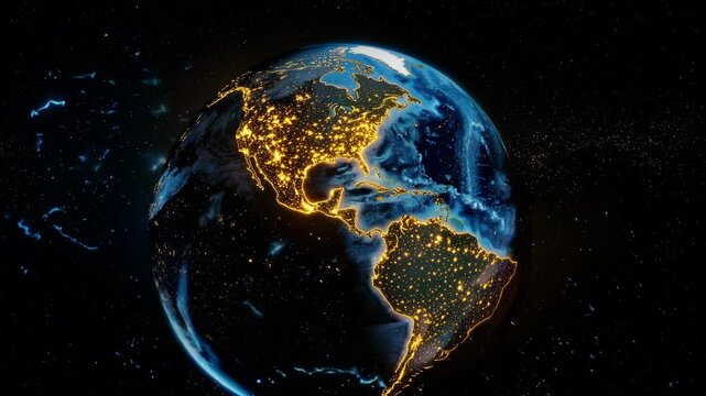 Earth Rotating Showing North and South America at Night