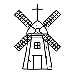 Windmill hand drawn line art nordic scandinavian illustraion 