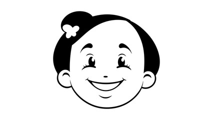 Fototapeta premium simple happy girl character smiling outline vector illustration