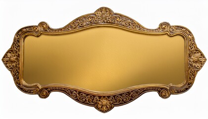 elegant blank golden nameplate with ornate details isolated on transparent cutout background