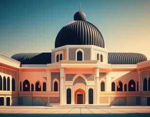 a large building with a black cap on top of it