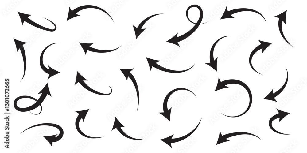 Poster red arrows set. curved arrows. arrow sign. set of curved arrows isolated on white background. curved