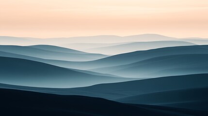 The Mountain Range Displays a Subtle Blue Misty Landscape at Sunset