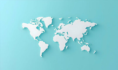 Fototapeta premium Creative White World Map Cutout on Soft Blue Background