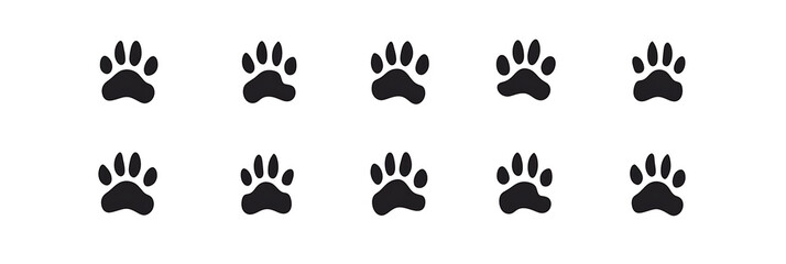 Naklejka premium A series of small, simple paw prints in black on a white background, symbolizing the outline or trail left by an animal's footprints