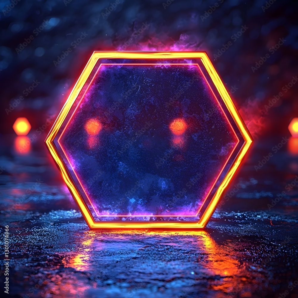 Poster minimalist glowing hexagonal frame with soft pastel gradients isolated for modern and fresh look