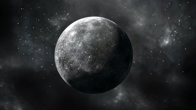 Mercury observed from space against a dark backdrop of stars and cosmic dust during a clear celestial event in the universe