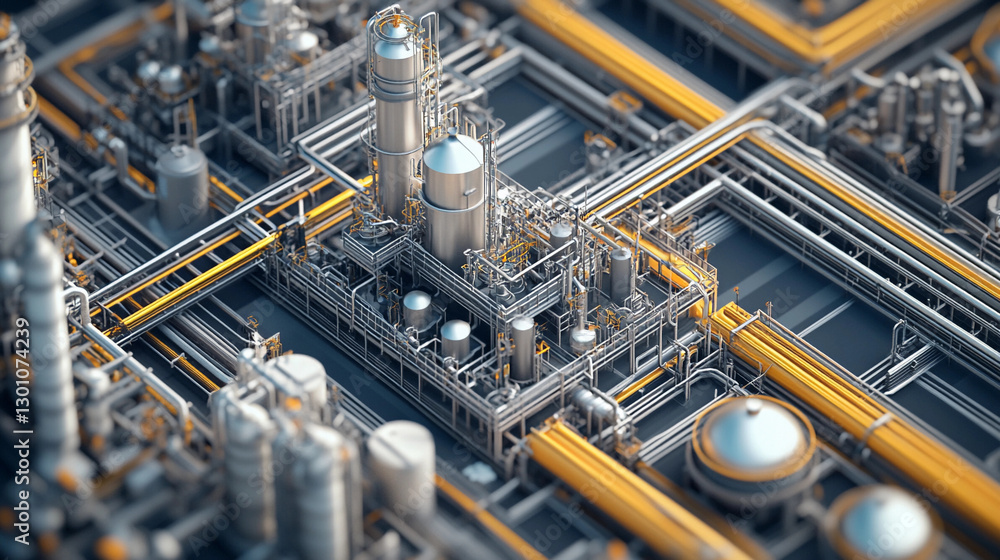 Aufkleber digital twin representation of an industrial facility with intricate piping and machinery elements h