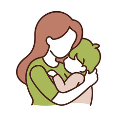 An adorable icon of a mother holding her child with love, symbolizing the strong maternal bond and unconditional care.