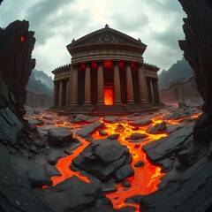 Melting Gothic Temple Amidst Lava