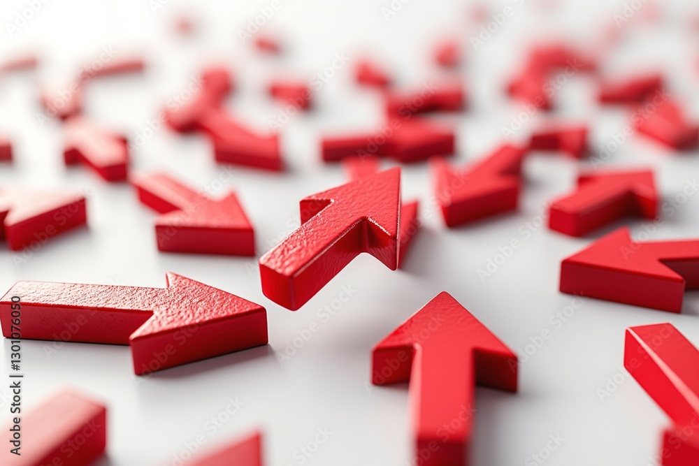 Poster dynamic arrangement of red arrows pointing in various directions, symbolizing choice and movement.